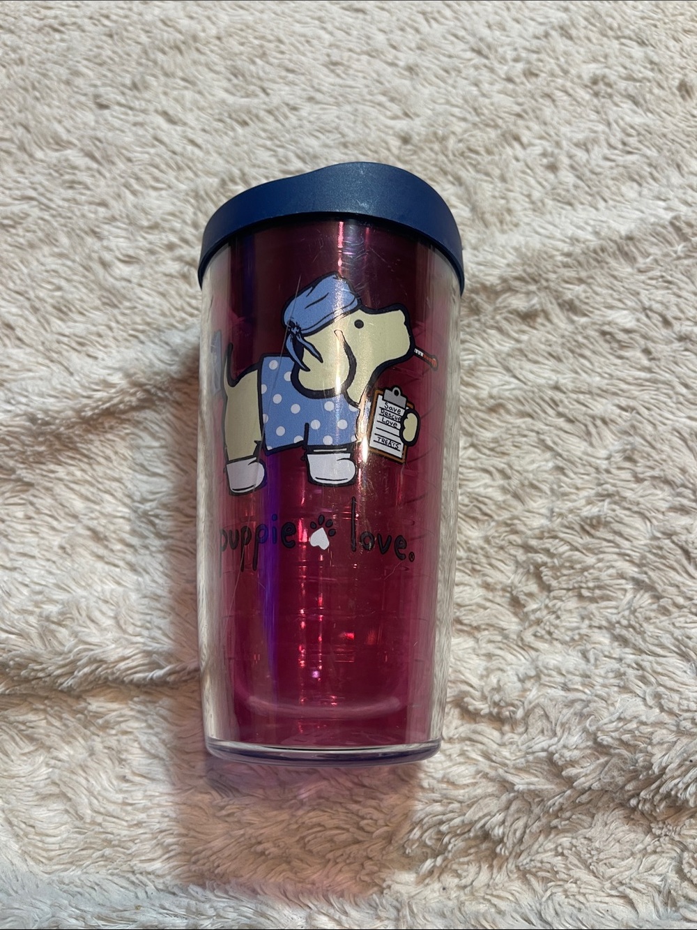 Puppie Love Pink Travel tervis  Tumbler with Navy Lid